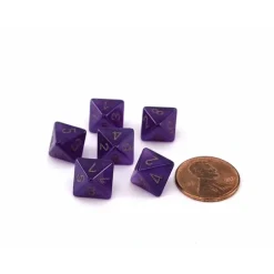 Dice>Luminary Borealis 9mm Mini 8 Sided D8 Dice, 6 Pieces - Royal Purple with Gold - Your Source for Gaming Essentials