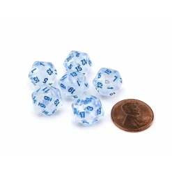 Dice>Luminary Borealis 12mm Mini 20 Sided D20 Dice, 6 Pieces - Icicle with Light Blue - Your Source for Gaming Essentials