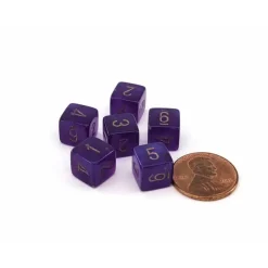 Dice>Luminary Borealis 9mm Mini 6 Sided D6 Dice, 6 Pieces - Royal Purple with Gold - Your Source for Gaming Essentials