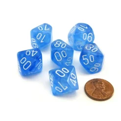 Dice>Luminary Borealis 16mm Tens D10 (00-90) Dice, 6 Pieces - Sky Blue with White - Your Source for Gaming Essentials