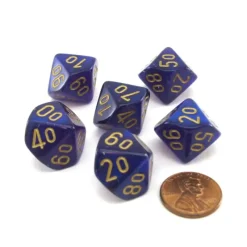 Dice>Luminary Borealis 16mm Tens D10 (00-90) Dice, 6 Pieces - Royal Purple with Gold - Your Source for Gaming Essentials