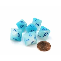 Dice>Luminary Gemini 15mm 8 Sided D8 Dice, 6 Pieces - Pearl Turquoise-White with Blue - Your Source for Gaming Essentials