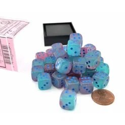 Dice>Luminary Gemini 12mm D6 Dice Block (36 Dice) - Gel Green-Pink with Blue Numbers - Your Source for Gaming Essentials