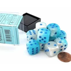 Dice>Luminary Gemini 16mm D6 Dice Block (12 Dice) - Pearl Turquoise-White with Blue - Your Source for Gaming Essentials