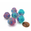 Dice>Luminary Gemini 18mm D12 Dice, 6 Pieces - Gel Green-Pink with Blue Numbers - Your Source for Gaming Essentials