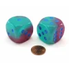 Dice>Luminary Gemini 30mm Large D6 Dice, 2 Pieces - Gel Green-Pink with Blue Pips - Your Source for Gaming Essentials