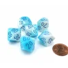 Dice>Luminary Gemini 16mm Tens D10, 6 Pieces - Pearl Turquoise-White with Blue - Your Source for Gaming Essentials