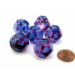Dice>Luminary Nebula 18mm D12 Chessex Dice, 6 Pieces - Nocturnal with Blue Numbers - Your Source for Gaming Essentials