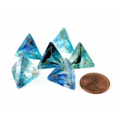 Dice>Luminary Nebula 18mm D4 Chessex Dice, 6 Pieces - Oceanic with Gold Numbers - Your Source for Gaming Essentials