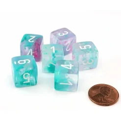 Dice>Luminary Nebula 15mm D6 Chessex Dice, 6 Pieces - Wisteria with White Numbers - Your Source for Gaming Essentials