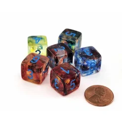 Dice>Luminary Nebula 15mm D6 Chessex Dice, 6 Pieces - Primary with Blue Numbers - Your Source for Gaming Essentials