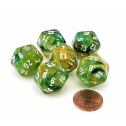 Dice>Luminary Nebula 20mm D20 Chessex Dice, 6 Pieces - Spring with White Numbers - Your Source for Gaming Essentials