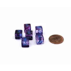 Dice>Luminary Nebula 9mm Mini 6 Sided D6 Dice, 6 Pieces - Nocturnal with Blue Numbers - Your Source for Gaming Essentials