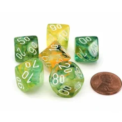 Dice>Luminary Nebula 16mm Tens D10 (00-90) Dice, 6 Pieces - Spring with White - Your Source for Gaming Essentials
