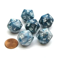 Dice>Lustrous 20 Sided D20 Chessex Dice, 6 Pieces - Slate with White Numbers - Your Source for Gaming Essentials