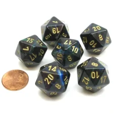 Dice>Lustrous 20 Sided D20 Chessex Dice, 6 Pieces - Shadow with Gold Numbers - Your Source for Gaming Essentials