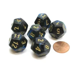Dice>Lustrous 18mm 12 Sided D12 Chessex Dice, 6 Pieces - Shadow with Gold - Your Source for Gaming Essentials