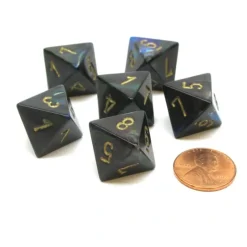 Dice>Lustrous 15mm 8 Sided D8 Chessex Dice, 6 Pieces - Shadow with Gold - Your Source for Gaming Essentials