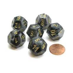Dice>Lustrous 18mm 12 Sided D12 Chessex Dice, 6 Pieces - Black with Gold - Your Source for Gaming Essentials