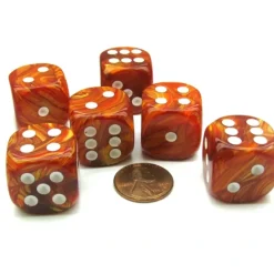 Dice>Lustrous 20mm Big D6 Chessex Dice, 6 Pieces - Bronze with White Pips - Your Source for Gaming Essentials
