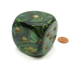 Dice>Lustrous 50mm Huge Large D6 Chessex Dice, 1 Piece - Green with Gold Pips - Your Source for Gaming Essentials