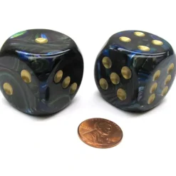 Dice>Lustrous 30mm Large D6 Chessex Dice, 2 Pieces - Shadow with Gold Pips - Your Source for Gaming Essentials