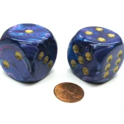 Dice>Lustrous 30mm Large D6 Chessex Dice, 2 Pieces - Purple with Gold Pips - Your Source for Gaming Essentials