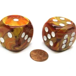 Dice>Lustrous 30mm Large D6 Chessex Dice, 2 Pieces - Bronze with White Pips - Your Source for Gaming Essentials