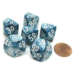 Dice>Lustrous 16mm Tens D10 (00-90) Chessex Dice, 6 Pieces - Slate with White Numbers - Your Source for Gaming Essentials