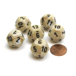 Dice>Marble 18mm 12 Sided D12 Chessex Dice, 6 Pieces - Ivory with Black - Your Source for Gaming Essentials