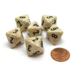Dice>Marble 15mm 8 Sided D8 Chessex Dice, 6 Pieces - Ivory with Black - Your Source for Gaming Essentials