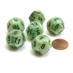 Dice>Marble 18mm 12 Sided D12 Chessex Dice, 6 Pieces - Green with Dark Green - Your Source for Gaming Essentials