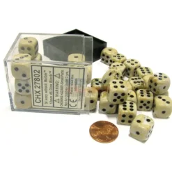 Dice>Marble 12mm D6 Chessex Dice Block (36 Dice) - Ivory with Black Pips - Your Source for Gaming Essentials