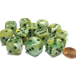 Dice>Marble 16mm D6 Chessex Dice Block (12 Dice) - Green with Dark Green Pips - Your Source for Gaming Essentials