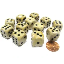 Dice>Marble 16mm D6 Chessex Dice Block (12 Dice) - Ivory with Black Pips - Your Source for Gaming Essentials