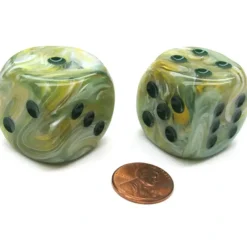 Dice>Marble 30mm Large D6 Chessex Dice, 2 Pieces - Green with Green Pips - Your Source for Gaming Essentials