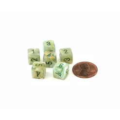 Dice>Marble 9mm Mini 6 Sided D6 Dice, 6 Pieces - Green with Dark Green Numbers - Your Source for Gaming Essentials