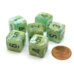 Dice>Marble 15mm 6-Sided D6 Numbered Chessex Dice, 6 Pieces - Green with Dark Green - Your Source for Gaming Essentials