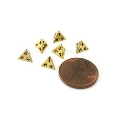 Dice>Micro Metal 5mm Gold Colored Chessex Dice, 6 Pieces - D4 - Your Source for Gaming Essentials