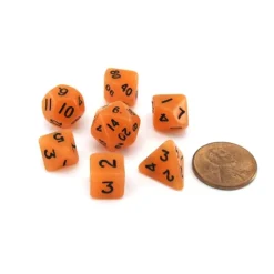 Dice>Mini 7-Die Polyhedral Dice Set - Glow Orange with Black Numbers - Your Source for Gaming Essentials