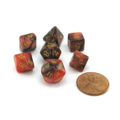 Dice>Mini 7-Die Polyhedral Dice Set - Red and Black with Gold Numbers - Your Source for Gaming Essentials