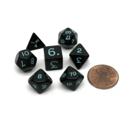 Dice>Mini Polyhedral 7 Piece Opaque Dice Set Small 11mm Die - Black with Light-Blue - Your Source for Gaming Essentials