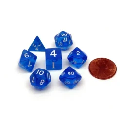Dice>Mini Polyhedral 7 Piece Transparent Dice Set Small 11mm Die - Blue with White - Your Source for Gaming Essentials