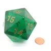 Dice-55mm Jumbo 20-Sided D20 Countdown Dice - Transparent Emerald Gold - Your Source for Gaming Essentials