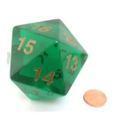 Dice-55mm Jumbo 20-Sided D20 Countdown Dice - Transparent Emerald Gold - Your Source for Gaming Essentials