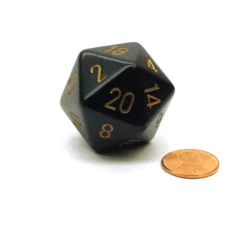 Dice-34mm Large 20-Sided D20 Opaque Chessex Dice, 1 Die - Black with Gold Numbers - Your Source for Gaming Essentials