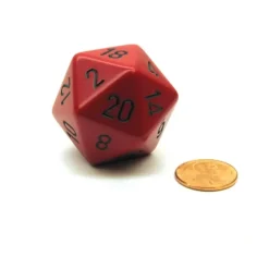 Dice-34mm Large 20-Sided D20 Opaque Chessex Dice, 1 Die - Red with Black Numbers - Your Source for Gaming Essentials