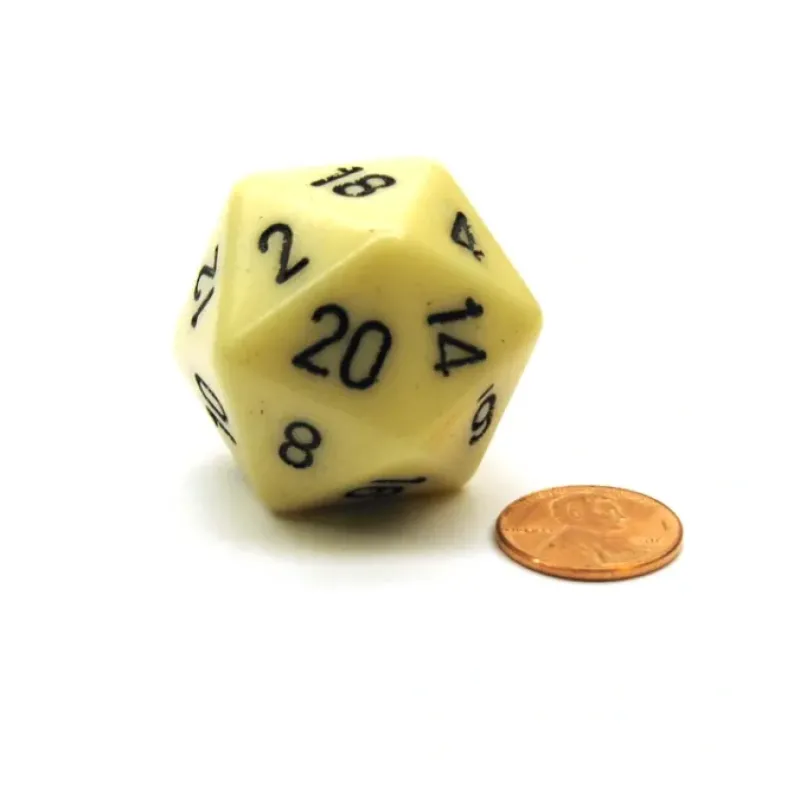 Dice-34mm Large 20-Sided D20 Opaque Chessex Dice, 1 Die - Ivory with Black Numbers - Your Source for Gaming Essentials