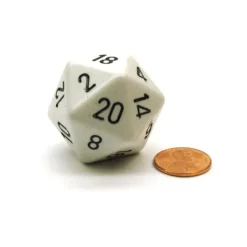 Dice-34mm Large 20-Sided D20 Opaque Chessex Dice, 1 Die - White with Black Numbers - Your Source for Gaming Essentials
