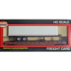 Model Power 98362 HO SF/Unlettered 50' Flatcar W/40' Trailer W/Knuckle Couplers - Your Source for Gaming Essentials* Discount